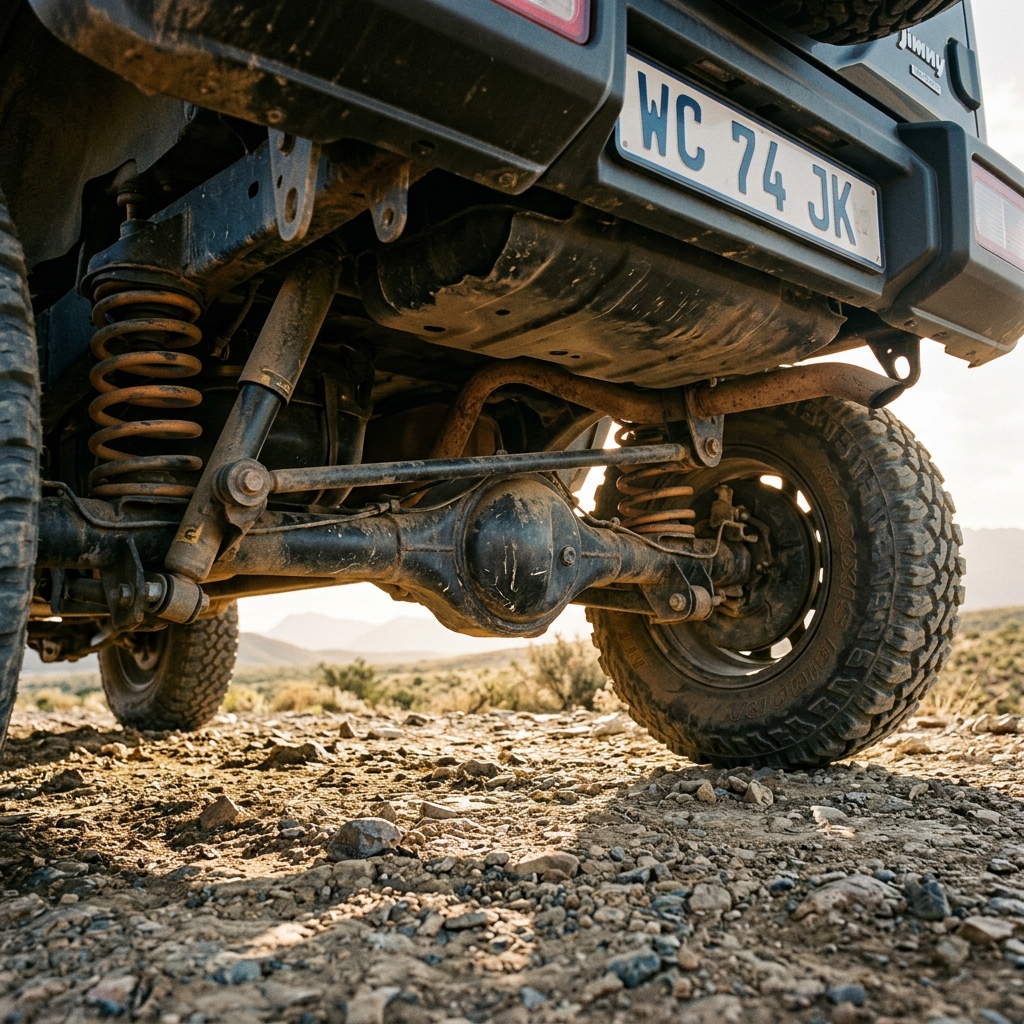 Fig 1.1: Rear axle articulation check, clearing the lower diff housing above the sand.